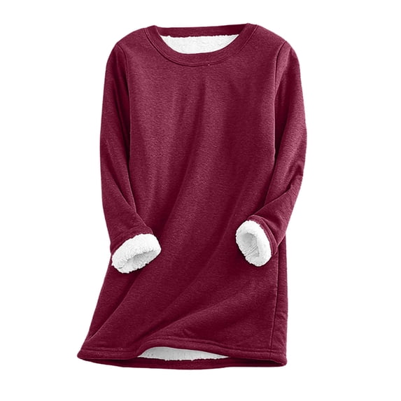 Atogsazn Women's Winter Warm Sherpa Lined Fleece Crewneck Sweatshirt Pullover Casual Tunic Tops Wine XXXXXL on Clearance