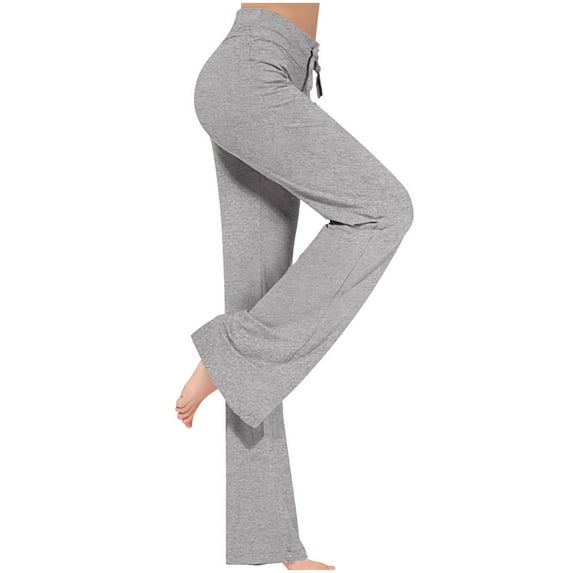 Atogsazn Women's Yoga Pants Casual Legging High Waisted Flare Leg Sweatpants Athletic Solid Color Trousers Fashion C-Gray S