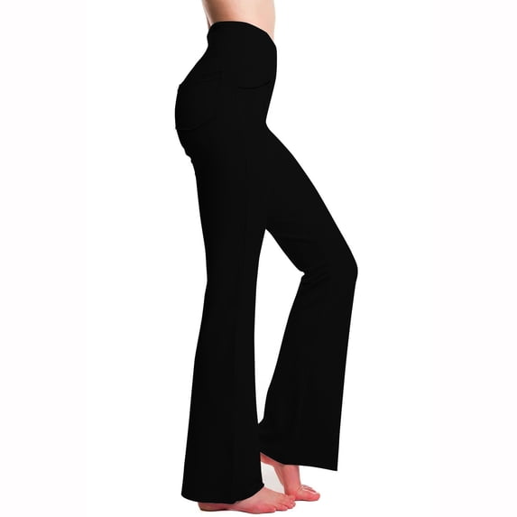 Atogsazn Women's Yoga Pants Casual Legging High Waisted Flare Leg Sweatpants Athletic Solid Color Trousers Fashion E-Black XXL