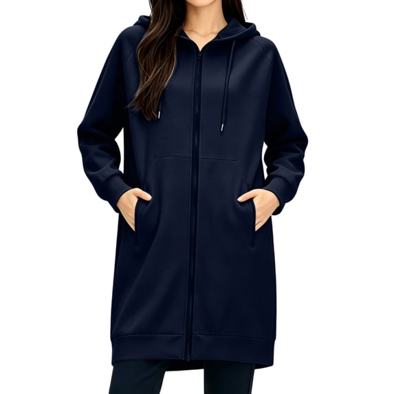Atogsazn Women's Zip Up Hooded Jacket Casual Drawstring Long Sleeve Hoodies Fall Winter Tops Outerwear Navy M Fashion