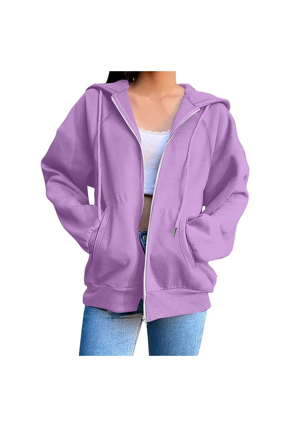 Women's Zip Up Hoodies Casual Fleece Long Sleeve Sweatshirt Spring Fall Tops Track Jacket with Pocket 03-Purple XL