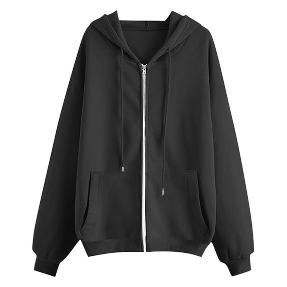 Atogsazn Women's Zip Up Jacket Oversized Sweatshirt Colorblock Fall Jackets Hooded Outfit Clothes with Pocket 02-Dark Gray L Fashion