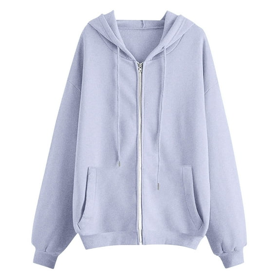 Atogsazn Women's Zip Up Jacket Oversized Sweatshirt Colorblock Fall Jackets Hooded Outfit Clothes with Pocket 02-Light Blue XXL Fashion