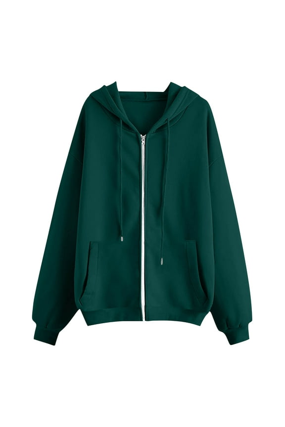 Women's Zip Up Oversized Hoodies Long Sleeve Hoodie Pullover Sweatshirt Fleece Fall Clothing Tops Outwear Dark Green L Fashion