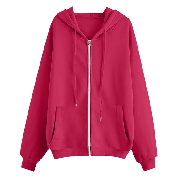 Atogsazn Women's Zip Up Oversized Hoodies Long Sleeve Hoodie Pullover Sweatshirt Fleece Fall Clothing Tops Outwear Hot Pink L Fashion