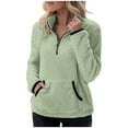 thumbnail image 1 of Atogsazn Womens 1/4 Zip Sherpa Blouse Fleece Pullover Oversized Sweatshirt Fuzzy Jacket Wintet Thick Tops with Pocket Green L Fashion, 1 of 7
