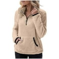thumbnail image 1 of Atogsazn Womens 1/4 Zip Sherpa Blouse Fleece Pullover Oversized Sweatshirt Fuzzy Jacket Wintet Thick Tops with Pocket Khaki S Fashion, 1 of 7