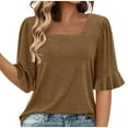 thumbnail image 1 of Atogsazn Womens 3/4 Sleeve Shirts Summer Square Neck Bell Sleeve Tops Business Casual Loose Tunic Work Dressy Blouses Khaki XL, 1 of 7