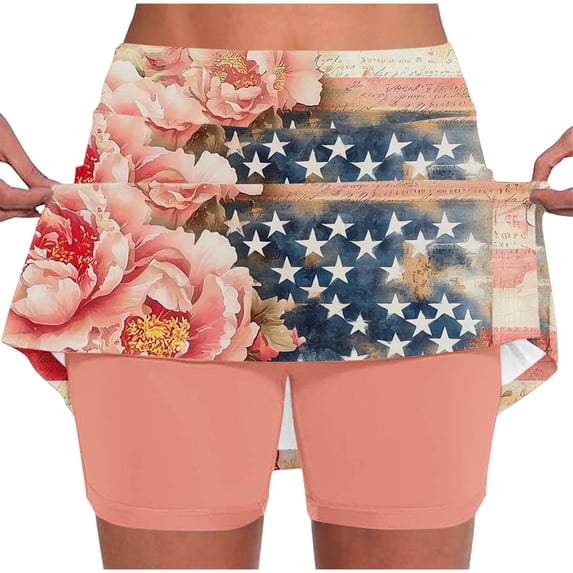 Atogsazn Womens 4th of July Tennis Skort Shorts Casual Athletic Legging Shorts Slim Fit Short Pants Summer Orange XXL Fashion