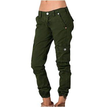 Atogsazn Womens Athletic Sweatpants Casual Elastic Waist Jogging Pants Solid Color Cargo Pants with Pocket Army Green L on Clearance