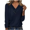 thumbnail image 1 of Atogsazn Womens Blouses and Tops Long Sleeve V Neck Casual Blouses Tops Summer Loose Shirts for Women 2024 Navy L on Clearance, 1 of 4