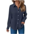 thumbnail image 1 of Atogsazn Womens Button Down Shirt Casual Linen Long Sleeve Shirts Spring Fall Tops Outerwear Clothing 01-Navy M Fashion, 1 of 6