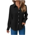 thumbnail image 1 of Atogsazn Womens Button Down Shirt Casual Linen Long Sleeve Shirts Spring Fall Tops Outerwear Clothing 03-Black L Fashion, 1 of 6