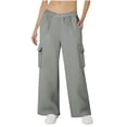 thumbnail image 1 of Atogsazn Womens Cargo Wide Leg Sweatpant Casual Jogger Athletic Elastic Waist Pant Fleece Trousers with Pocket Fall Clothes Gray L Fashion, 1 of 8
