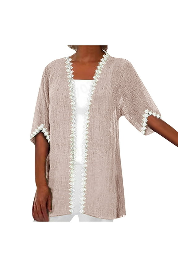 Womens Casual Fleece Jacket Lightweight Half Sleeve Cardigan Coat Loose Solid Color Tops B-Beige XXXXL