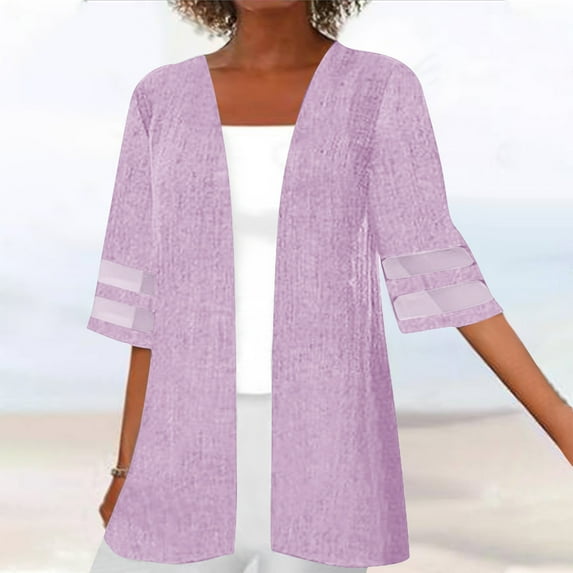 Atogsazn Womens Casual Fleece Jacket Lightweight Half Sleeve Cardigan Coat Loose Solid Color Tops C-Purple XXL