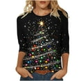 thumbnail image 1 of Atogsazn Womens Christmas 3/4 Sleeve Shirt Casual Crew Neck Pullover Blouse Relaxed Fit Clothes Basic Tops Outfit Black M Fashion, 1 of 5