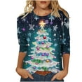 thumbnail image 1 of Atogsazn Womens Christmas 3/4 Sleeve Shirt Casual Crew Neck Pullover Blouse Relaxed Fit Clothes Basic Tops Outfit Blue M Fashion, 1 of 5