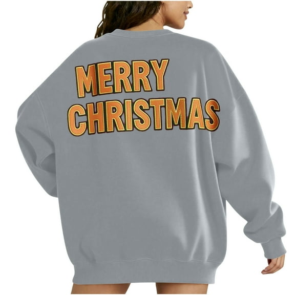 Atogsazn Womens Christmas Oversized Sweatshirt Casual Long Sleeve Pullover Sweatshirts Loose Fit Tops Clothes 01-Gray M Fashion