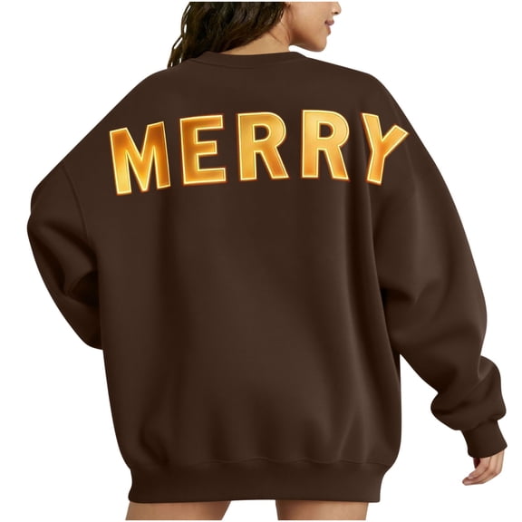 Atogsazn Womens Christmas Oversized Sweatshirt Casual Long Sleeve Pullover Sweatshirts Loose Fit Tops Clothes 02-Coffee L Fashion