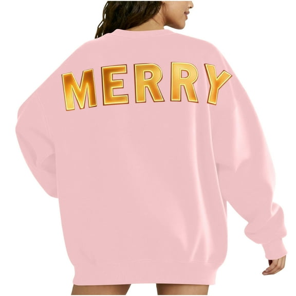 Atogsazn Womens Christmas Oversized Sweatshirt Casual Long Sleeve Pullover Sweatshirts Loose Fit Tops Clothes 02-Pink XXL Fashion