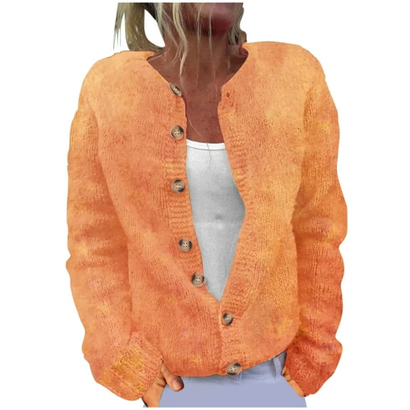 Atogsazn Womens Christmas Sweater Casual Button Down Knitted Long Sleeve Sweaters Fall Winter Tops Clothing Orange L Fashion