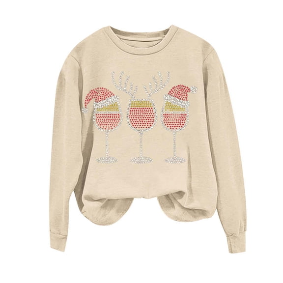 Atogsazn Womens Christmas Sweatshirt Casual Crew Neck Long Sleeve Shirt Loose Fit Pullover Tops Fall Clothing 03-Khaki M Fashion