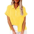 thumbnail image 1 of Atogsazn Womens Cotton Linen Shirt Summer Button Short Sleeve Shirt Loose V Neck Top Clothes Fashion Yellow M on Clearance, 1 of 6