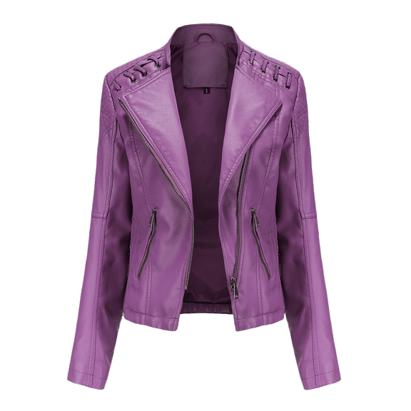 Atogsazn Womens Faux Leather Zip Up Jackets Casual Biker Long Sleeve Moto Coat Fall Fashion Outerwear A-Purple S