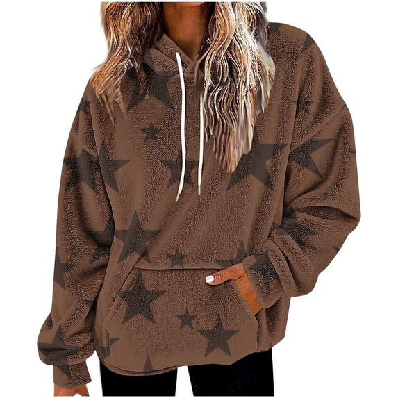 Atogsazn Womens Flannel Oversized Hoodies Casual Fleece Long Sleeve Sweatshirt Sherpa Lined Tops Fall Winter Clothing 01-Brown XXL Fashion