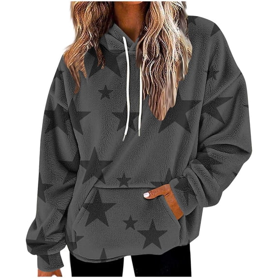 Atogsazn Womens Flannel Oversized Hoodies Casual Fleece Long Sleeve Sweatshirt Sherpa Lined Tops Fall Winter Clothing 01-Gray XXL Fashion
