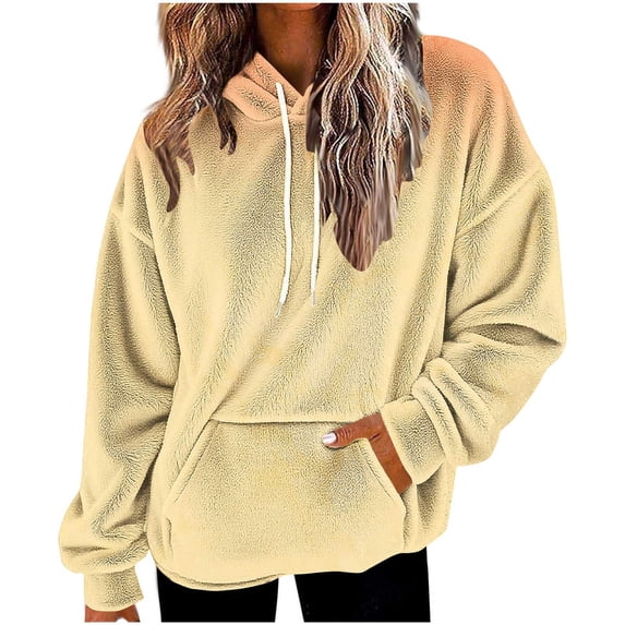 Atogsazn Womens Flannel Oversized Hoodies Casual Fleece Long Sleeve Sweatshirt Sherpa Lined Tops Fall Winter Clothing 03-Yellow M Fashion