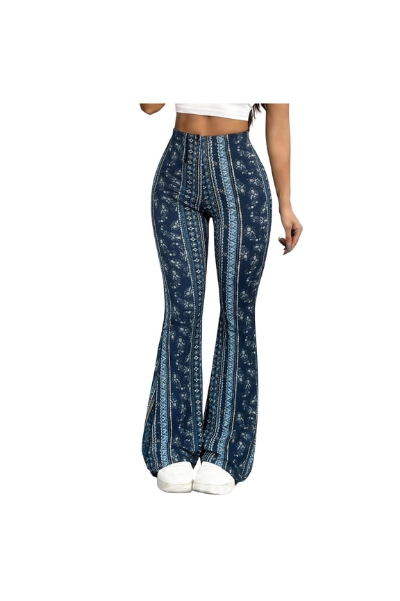 Womens Flare Leg Leggings Pants Casual Hight Waisted Yoga Pant Palazzo Stretchy Bell Bottom Trouser Outerwear Blue S Fashion