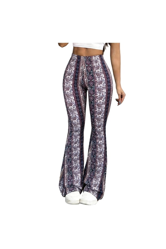 Womens Flare Leg Leggings Pants Casual Hight Waisted Yoga Pant Palazzo Stretchy Bell Bottom Trouser Outerwear Purple M Fashion