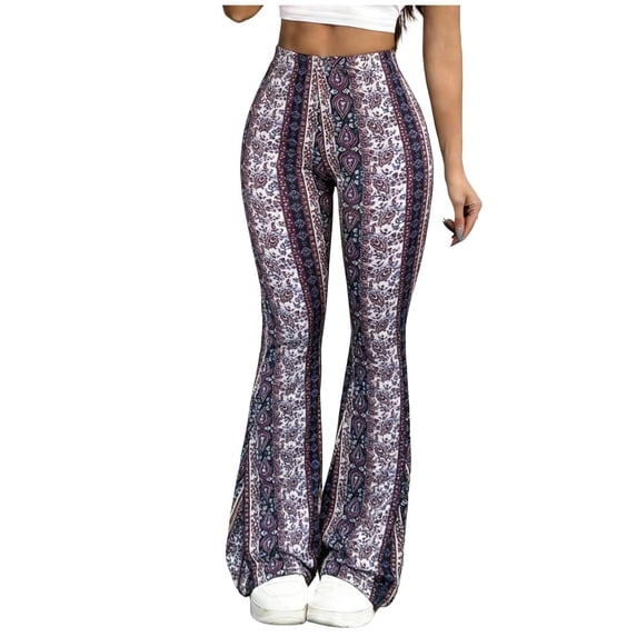 Atogsazn Womens Flare Leg Leggings Pants Casual Hight Waisted Yoga Pant Palazzo Stretchy Bell Bottom Trouser Outerwear Purple S Fashion