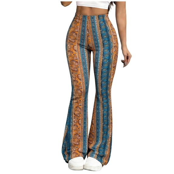 Atogsazn Womens Flare Leg Leggings Pants Casual Hight Waisted Yoga Pant Palazzo Stretchy Bell Bottom Trouser Outerwear Yellow XXL Fashion