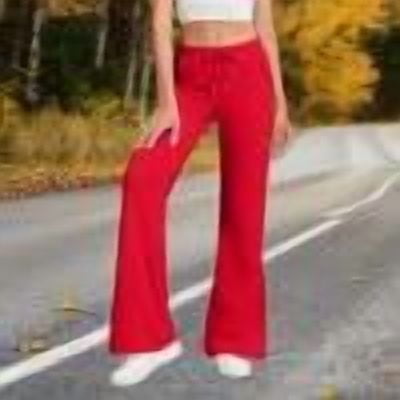 Atogsazn Womens Flare Leg Pant Casual Elastic Waist Leggings Stretchy Yoga Biker Pants Trouser Sweatpant 01-Red XL Fashion
