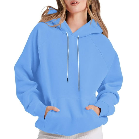 Atogsazn Womens Fleece Hooded Sweatshirt Casual Oversized Long Sleeve Pullover Hoodies Fall Clothes Tops 01-Blue XXL Fashion