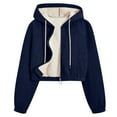 thumbnail image 1 of Atogsazn Womens Fleece Lined Cropped Jacket Zip Up Sherpa Long Sleeve Hooded Coat Winter Warm Clothing Tops 02-Navy S Fashion, 1 of 7