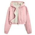thumbnail image 1 of Atogsazn Womens Fleece Lined Cropped Jacket Zip Up Sherpa Long Sleeve Hooded Coat Winter Warm Clothing Tops 02-Pink L Fashion, 1 of 7
