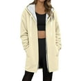 thumbnail image 1 of Atogsazn Womens Fleece Lined Jacket Casual Full Zip Long Sleeve Hooded Coat Winter Warm Soft Tops Clothing Outerwear Beige M Fashion, 1 of 5