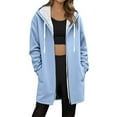 thumbnail image 1 of Atogsazn Womens Fleece Lined Jacket Casual Full Zip Long Sleeve Hooded Coat Winter Warm Soft Tops Clothing Outerwear Light Blue L Fashion, 1 of 5