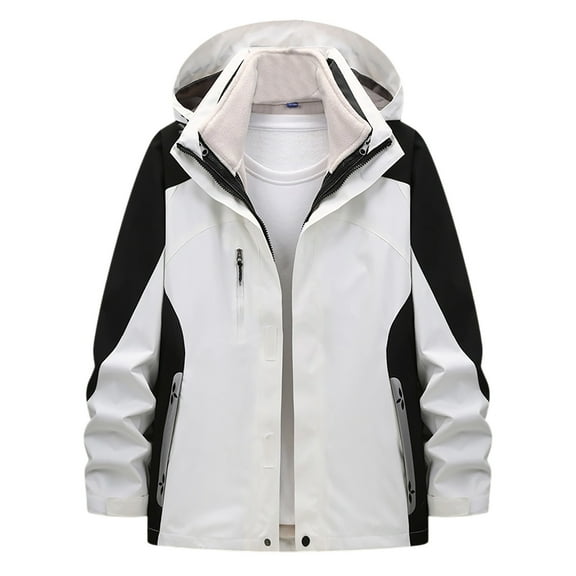 Atogsazn Womens Fleece Lined Windbreaker Rain Jacket Zip Up Raincoat 3 in 1 Waterproof Ski Tops Outerwear Trench Coats 01-White M Fashion