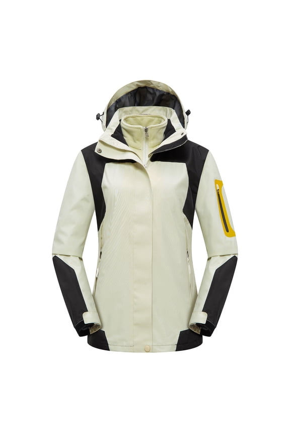 Womens Fleece Lined Windbreaker Rain Jacket Zip Up Raincoat 3 in 1 Waterproof Ski Tops Outerwear Trench Coats 02-White M Fashion