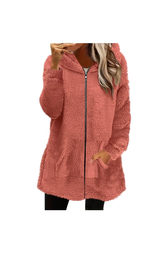 Womens Fuzzy Zip Up Hoodie Casual Fleece Long Sleeve Jacket Thick Soft Winter Warm Coat Clothing with Pocket Orange XXL Fashion