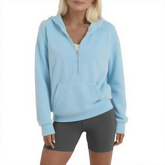 Atogsazn Womens Half Zip Hoodies Casual Fleece Long Sleeve Hooded Sweatshirt Pullover Sweater Fall Clothing Outfit Blue L Fashion