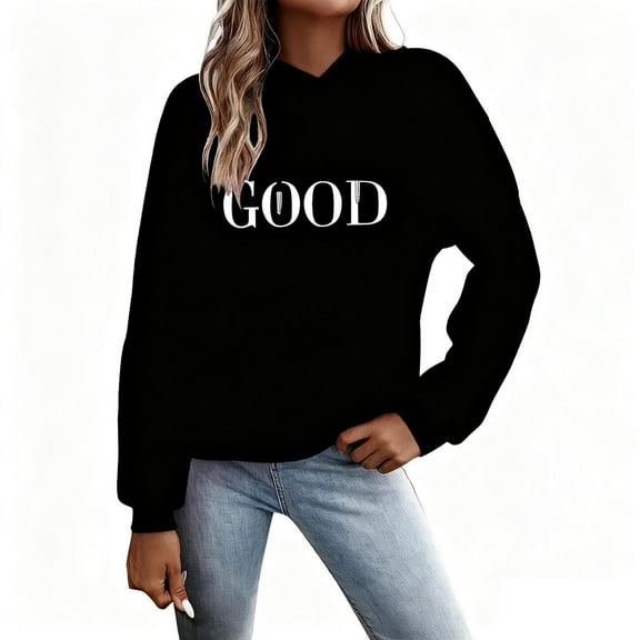 Atogsazn Womens Hoodies Casual Long Sleeve Letter Printed Hooded Sweatshirt Fall Loose Pullover Tops Clothing Black S Fashion