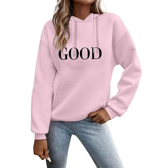Atogsazn Womens Hoodies Casual Long Sleeve Letter Printed Hooded Sweatshirt Fall Loose Pullover Tops Clothing Pink XXL Fashion