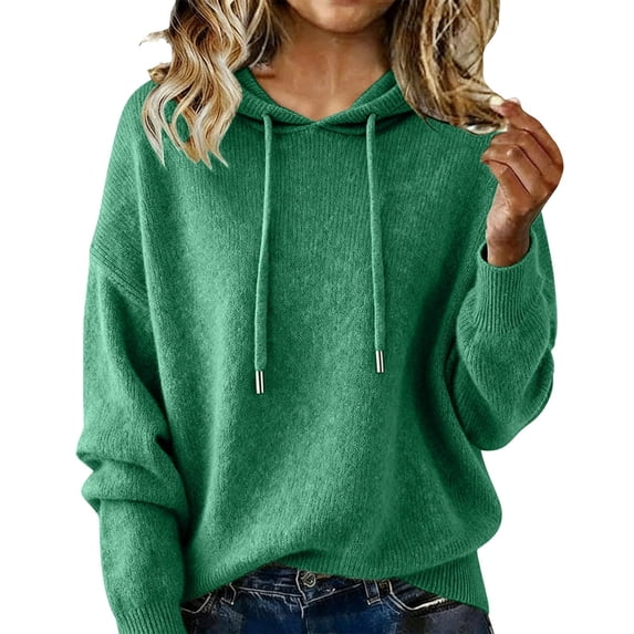 Atogsazn Womens Knitted Sweater Casual Lonng Sleeve Pullover Sweaters with Hooded Hoodies Fall Winter Tops 01-Green L Fashion
