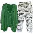 thumbnail image 1 of Atogsazn Womens Linen Cotton 2 Piece Outfits Summer Casual Print V-neck Long Sleeve Pullover Shirt Tops + Pants Lounge Set Green XXXL on Clearance, 1 of 8